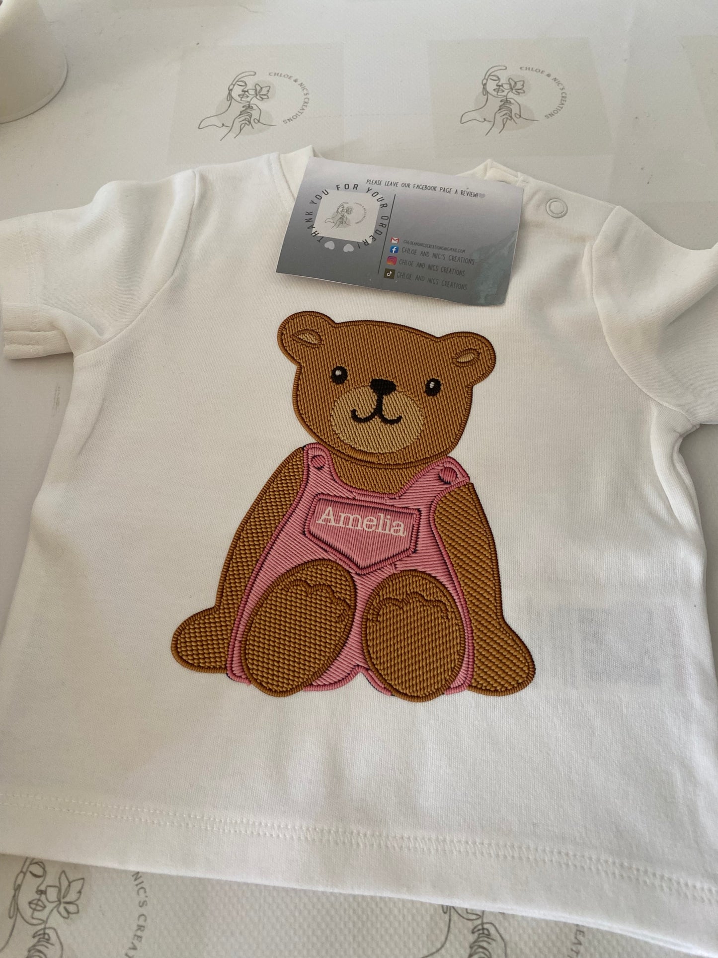 Personalised embroidery style bear  t shirts